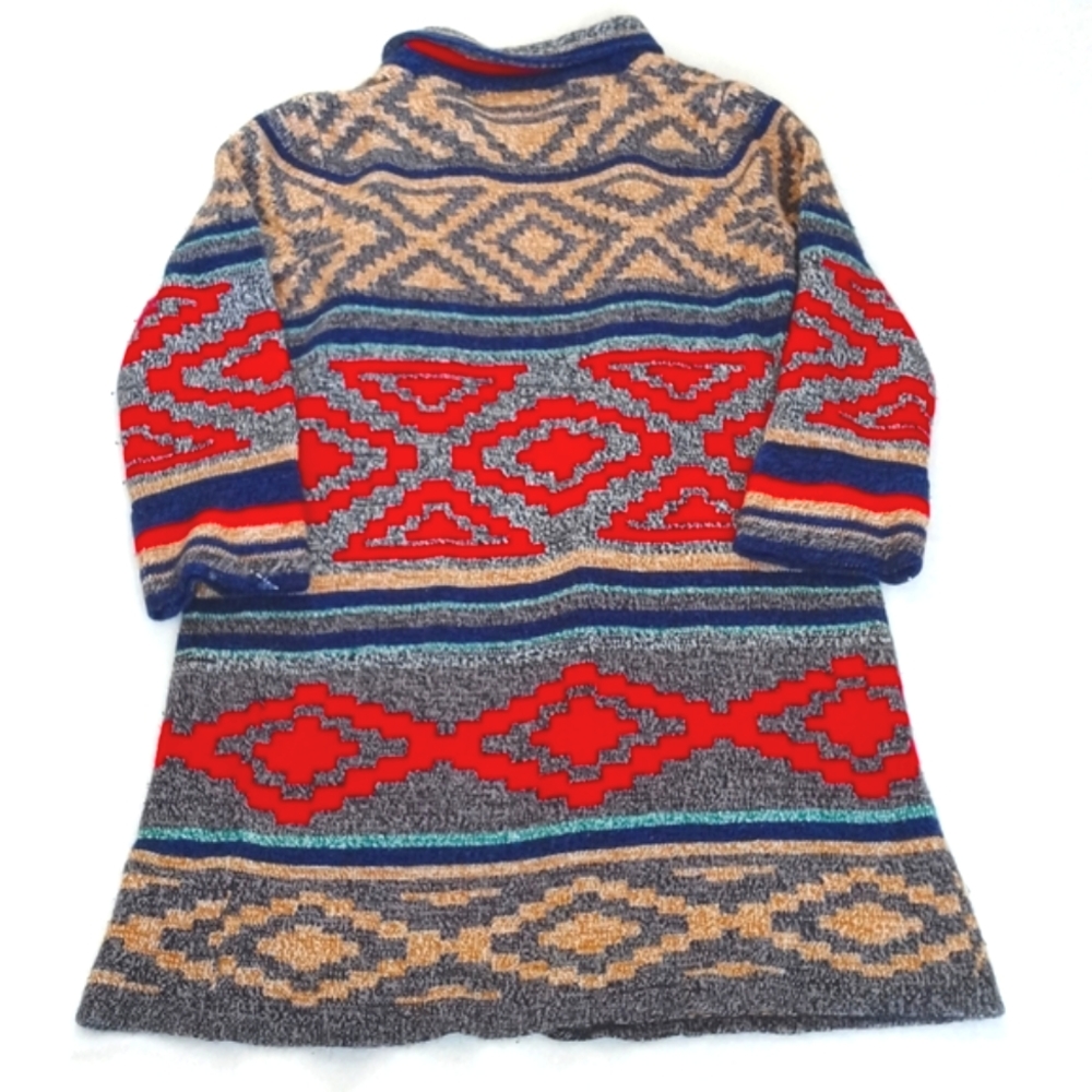 Spense Southwest Artist Style Brown Red Blue 3/4 Sleeve Open Cardigan / Duster M - Picture 3 of 11